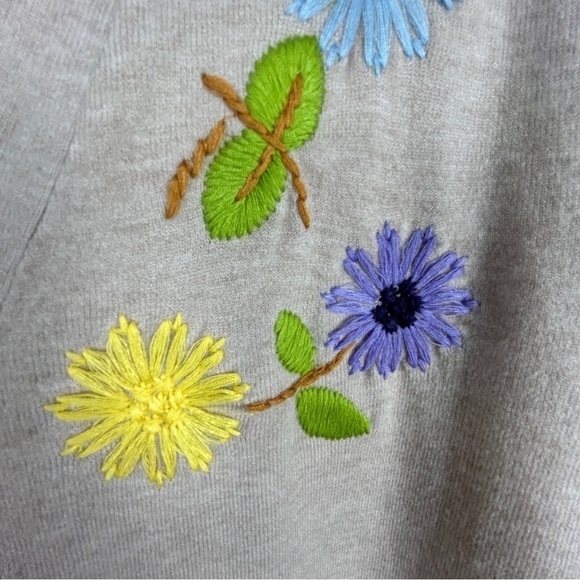 Aaeda Neutral Floral Embroidered Button Front Cardigan Sweater XL Cream - Picture 7 of 13